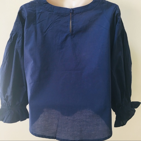 Navy Eyelet Peplum Bohemian Top Sz S & M - Picture 7 of 7